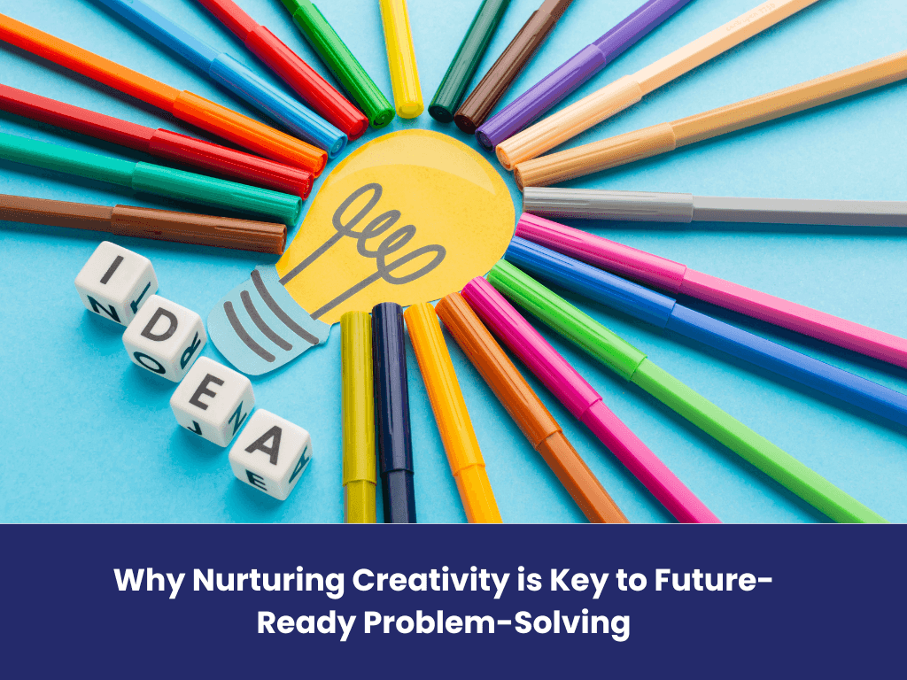 Creative learning concept with lightbulb and markers.